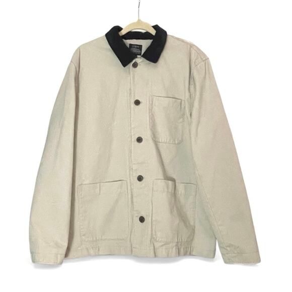 J.Crew Men’s Cotton Work Jacket  Size Large Washed Stone Navy Collar - Picture 3 of 8